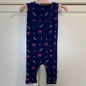 Kyte BABY Navy Sleeveless Romper with Pink Axolotls Motif